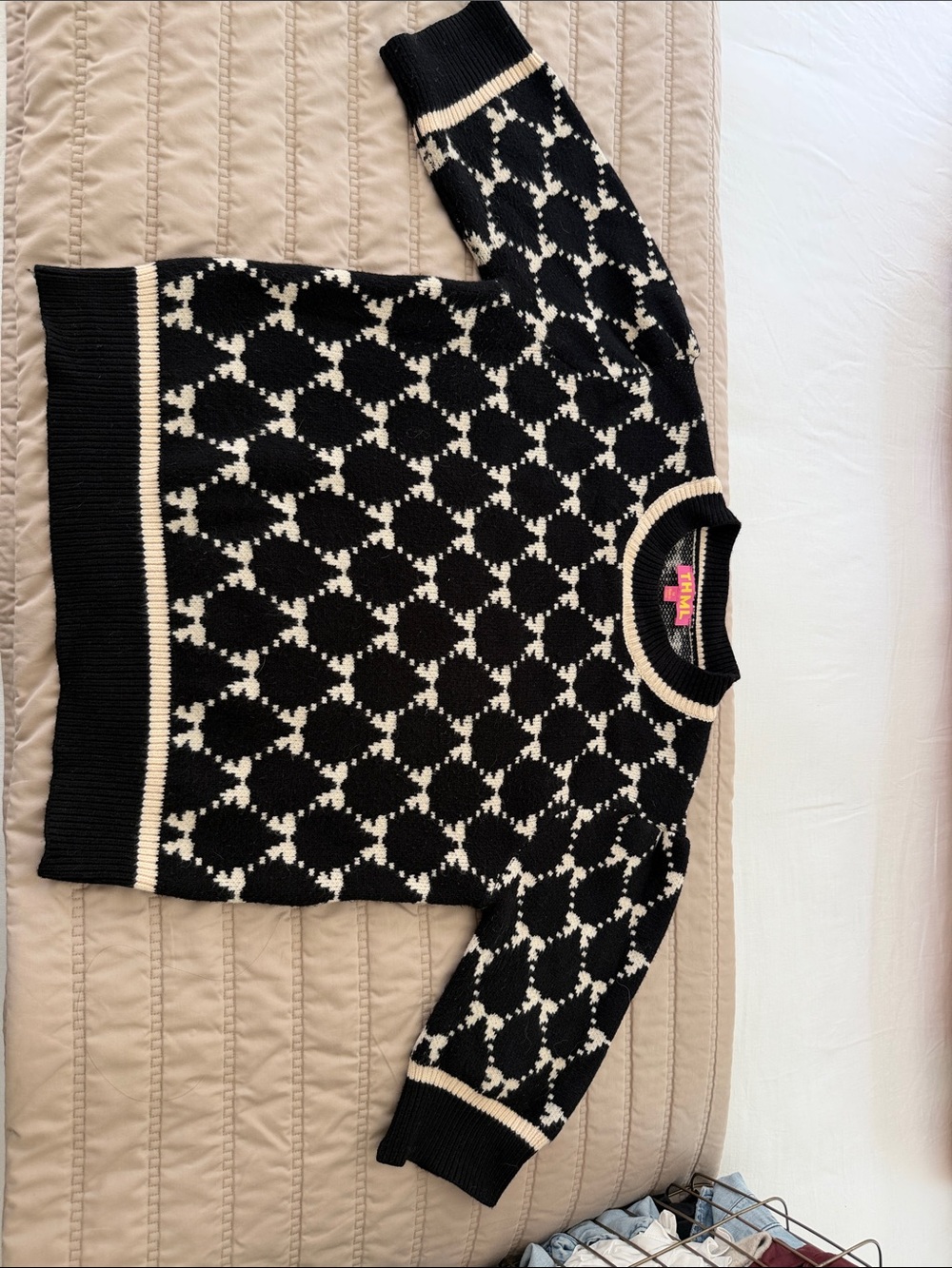 THML Black and Cream Patterned Knit Sweater